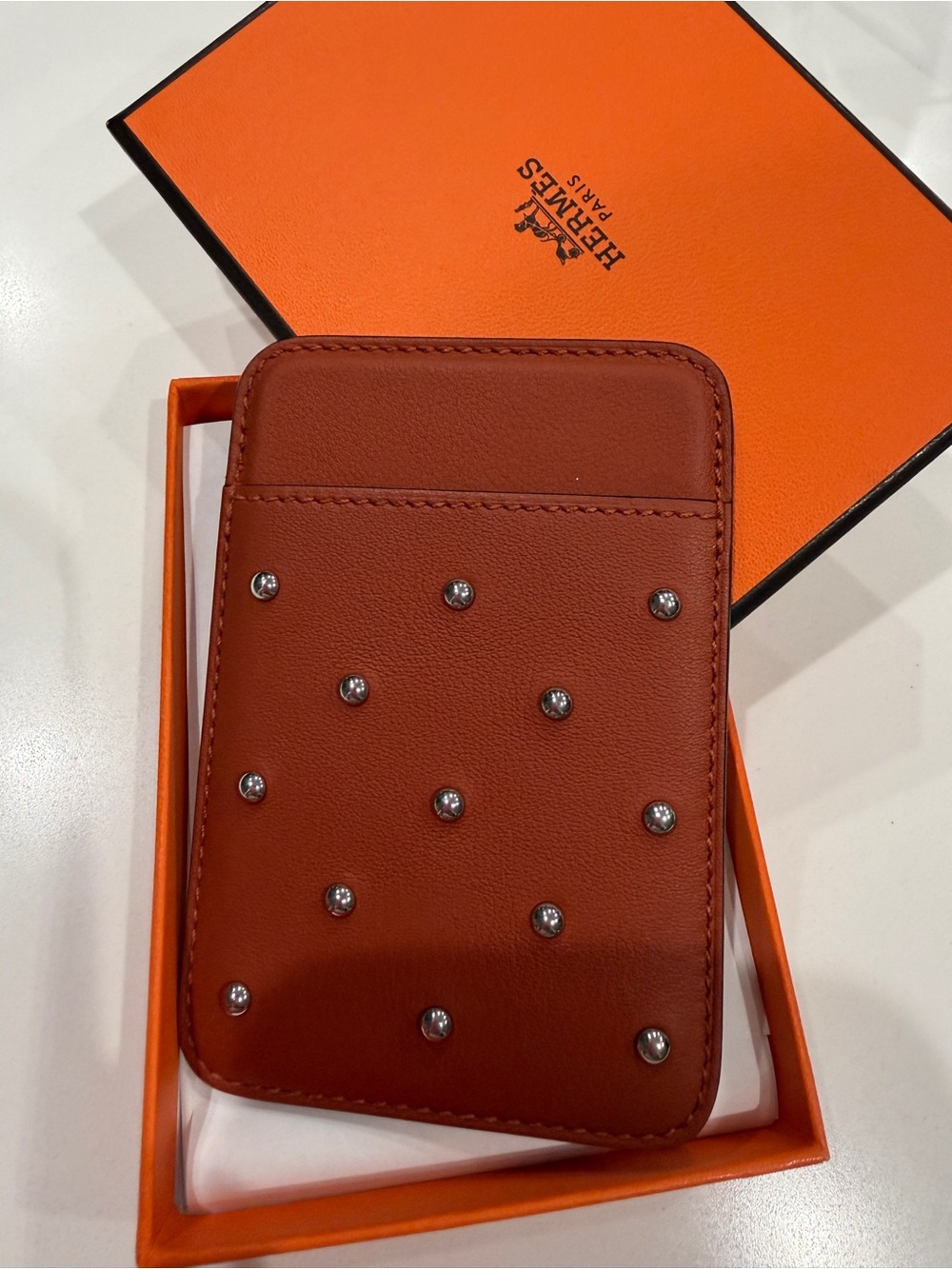 Hermes MagSafe Brown Leather Studded Card Holder